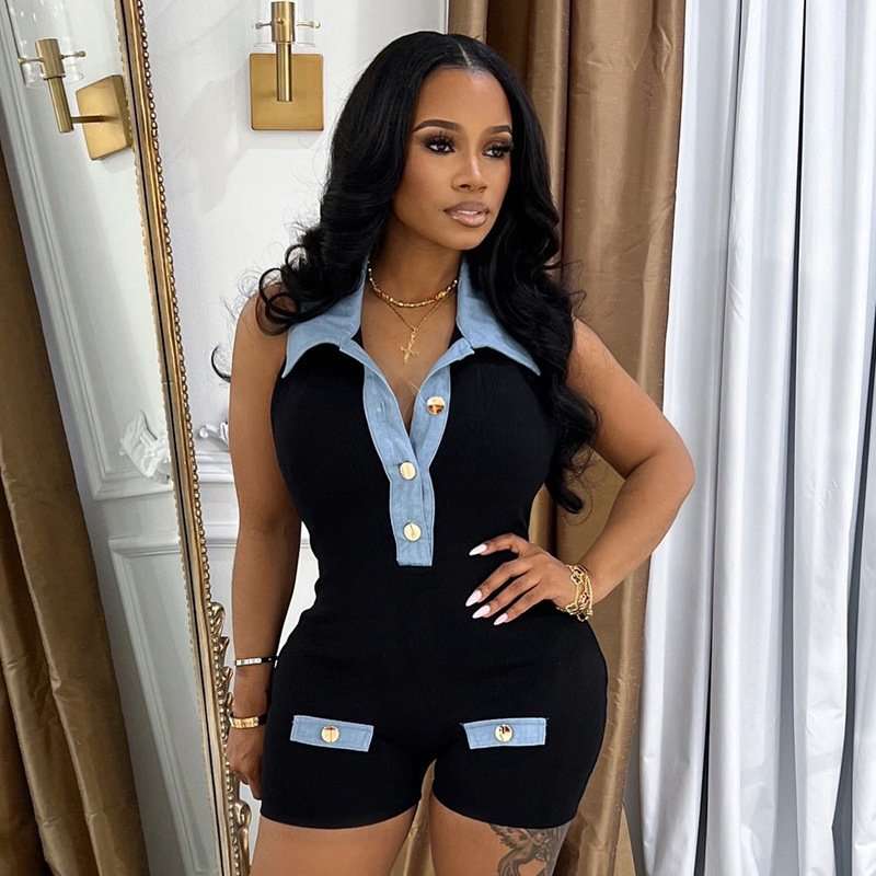 Contrast Button-Up Romper image 2