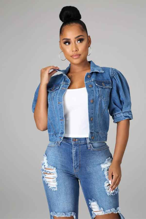 Plus Size Short Sleeve Denim Jacket image 0