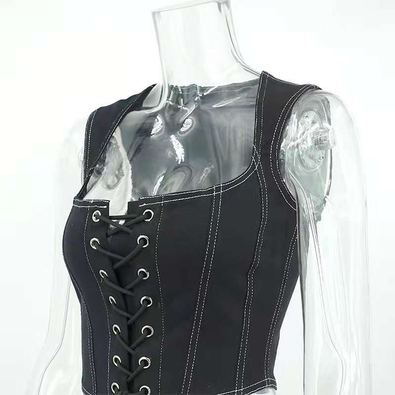 Black Lace-Up Corset Top image 4