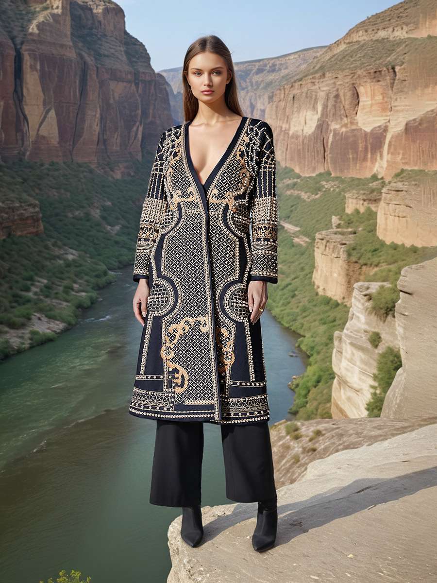 Vintage Nail Print Long Coat image 2