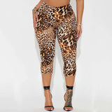 Bold Leopard Print Cropped Leggings - M, Brown image