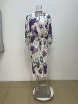 Floral-Wrap Dress with Puffed Sleeves image 6