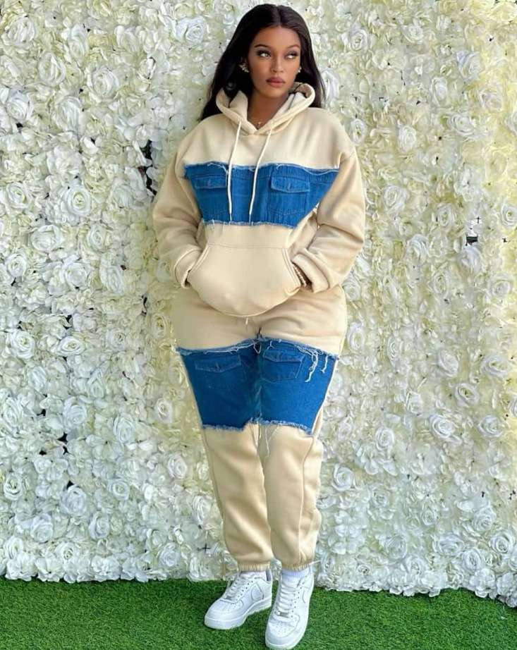 Hooded Tops and Pants Tracksuit Outfits Sweatsuit Set - M, Light Beige image