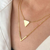Layered V-Shaped Pendant Necklace - Free Size, Gold image