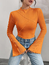 Vibrant Ruffled Long Sleeve Top - L, Orange image