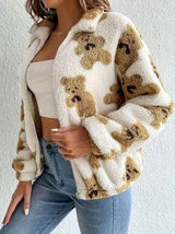Cozy Teddy Bear Print Fleece Jacket image 3
