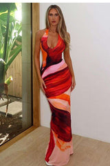 Sunset Petal Maxi Dress - S, Multi Red image