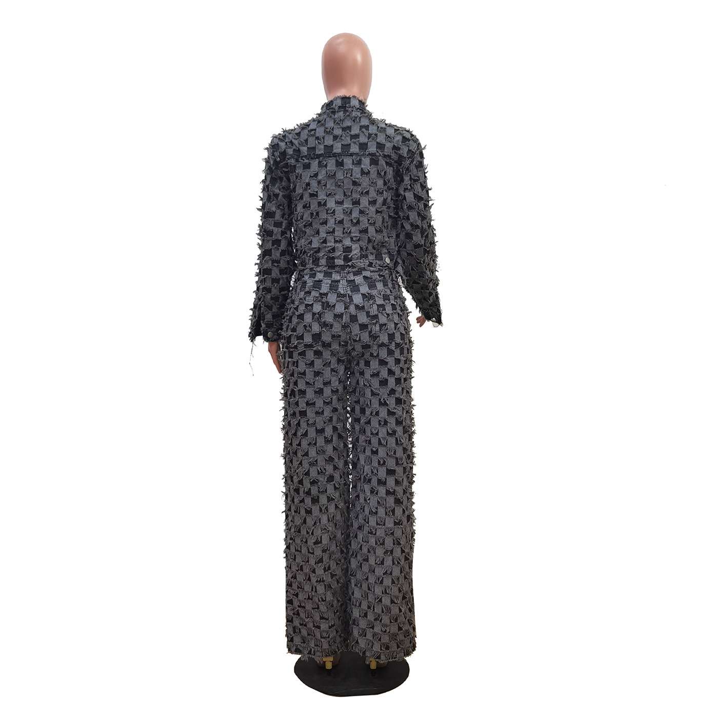 Textured Two-Piece Suit with Cropped Jacket & Wide-Leg Pants image 5