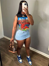 Retro Comic Graphic Sleeveless Crop Top image 1