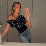 Polka Dot One-Shoulder Crop Top image 6