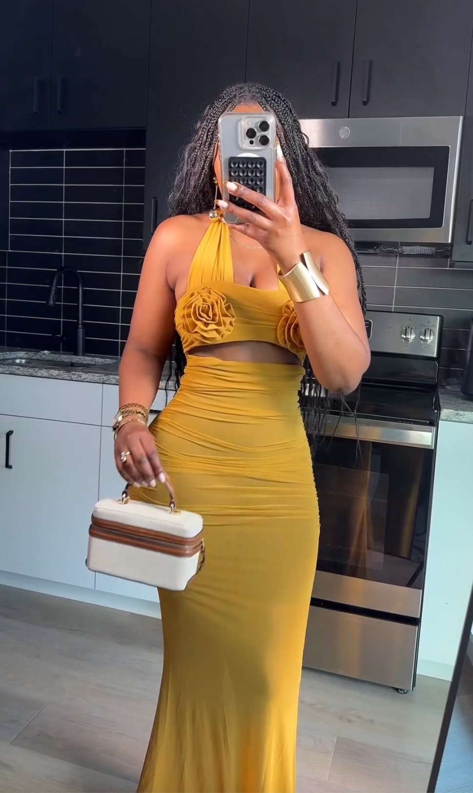 Halter Maxi Dress with Rose Detail image 1