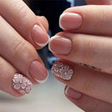 Nude French Manicure with Floral Accent - Free Size, Multi White image