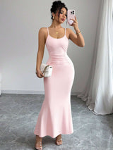 Ruched Mermaid Maxi Dress - L, Pink image
