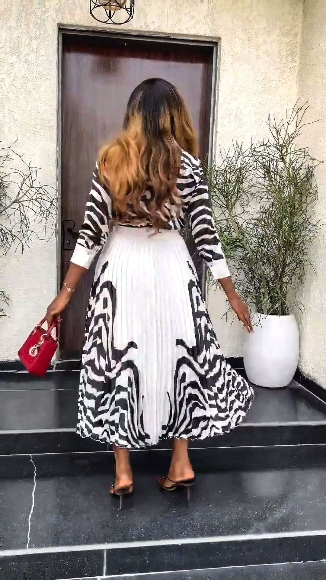 Button Up Shirt and Pleated Long Midi Skirt Set image 1