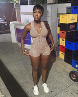 Halter Neck Romper with Contrast Stitching - M, Beige image