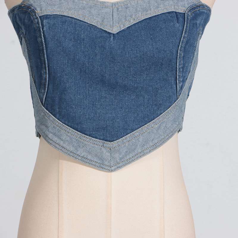 Patchwork Denim Heart Bandeau Top image 4