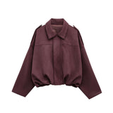 Vintage-Inspired Oversized Jacket - S, Maroon Red image