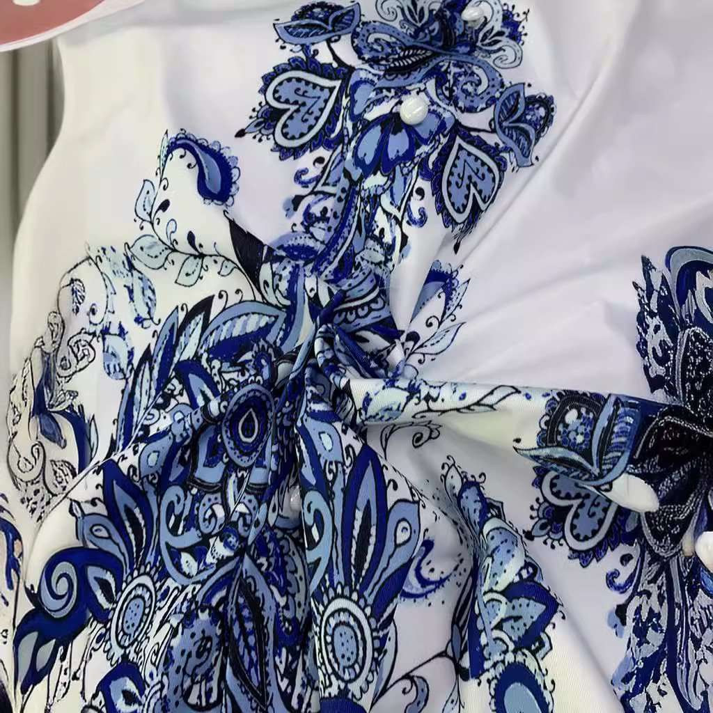 Boho Chic Blue and White Print Belted Dress image 5