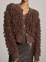 Textured Cardigan Jacket with Button Closure - M, Brown image