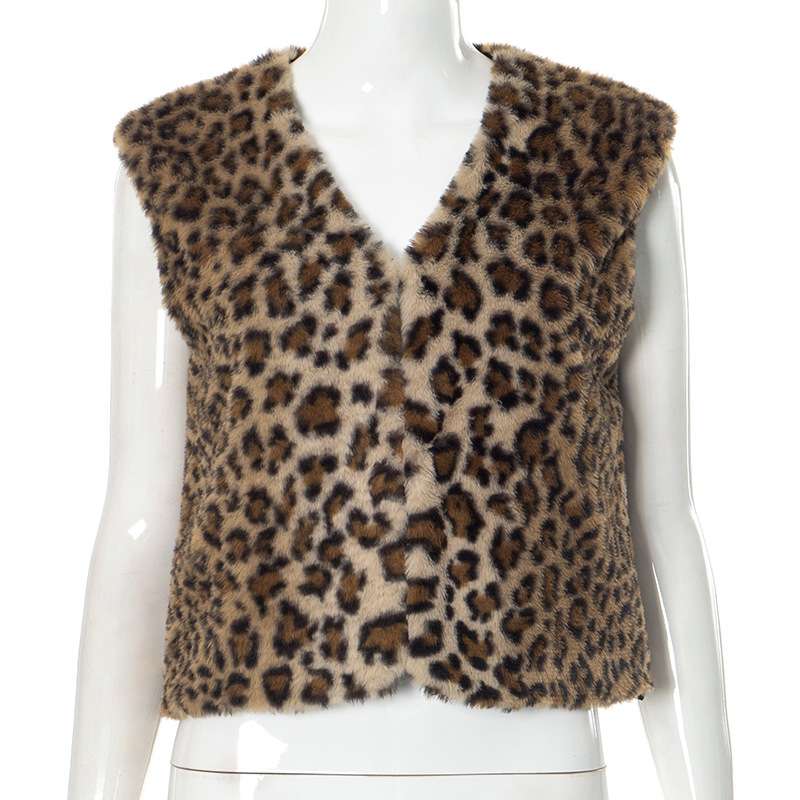 Leopard Print V-neck Loose Vest Jacket image 5