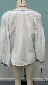 White Embroidered Boho Blouse image 5