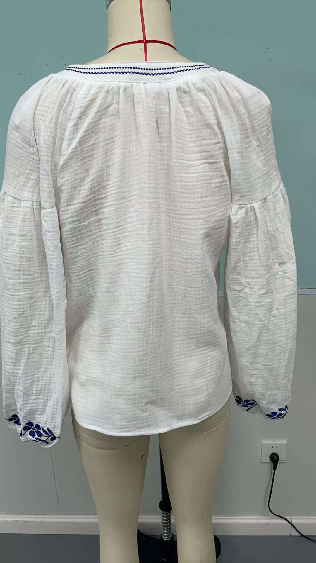 White Embroidered Boho Blouse image 5