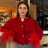 Casual Feather Knitted Cardigan image 0