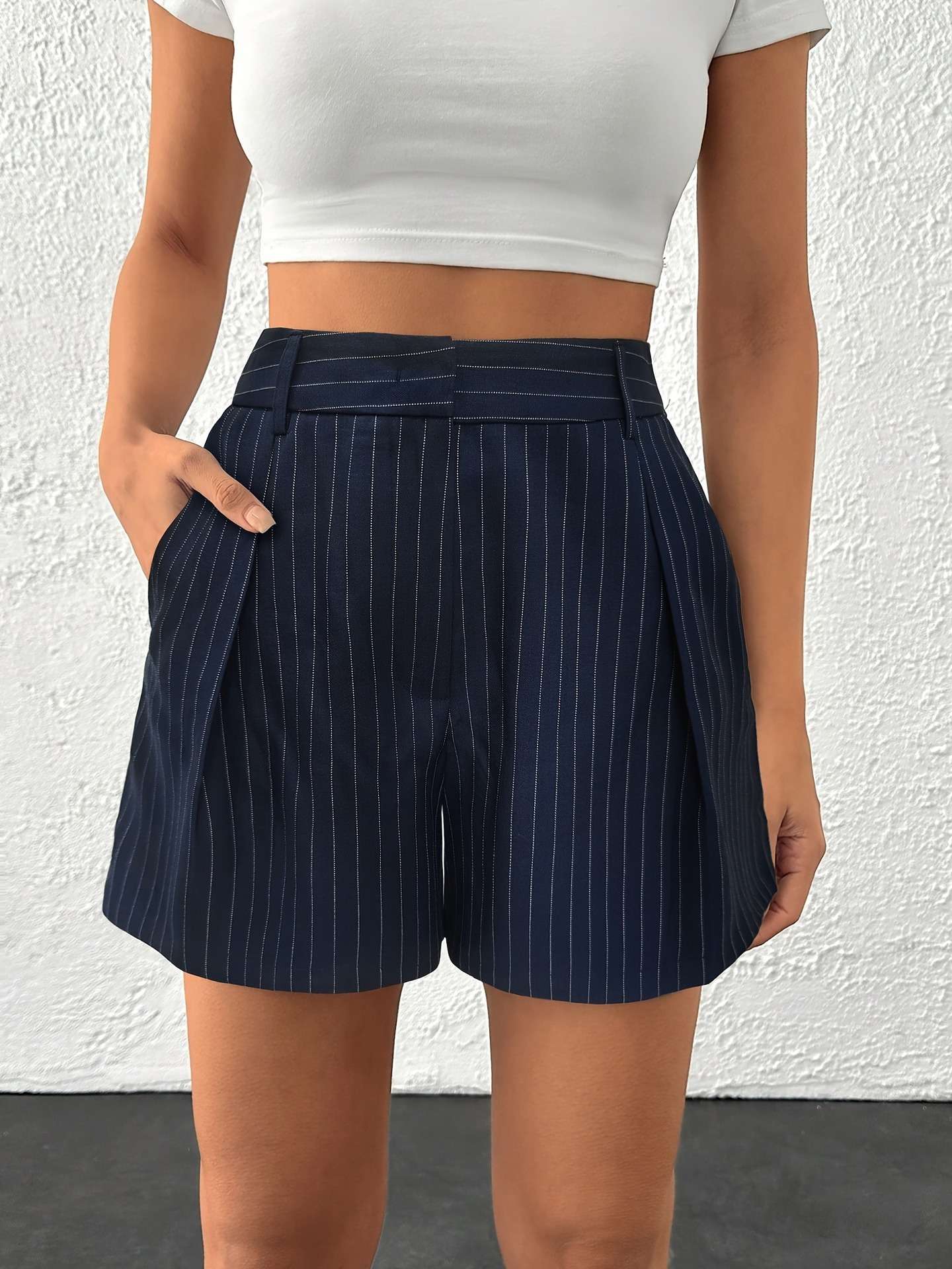 Pinstripe High-Waisted Shorts image 4
