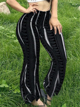 Patterned Wide-Leg Pants - M, Black image