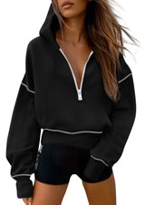 Cropped Hoodie with Gold Zipper Details image 1