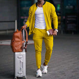 Casual Solid Baseball Collar Tracksuit - M, Yellow image