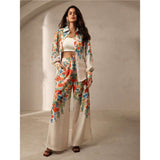 Floral-Print Wide-Leg Pants & Button-Up Shirt - M, Orange image