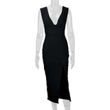Elegant Deep V-Neck Slit Midi Dress image 3