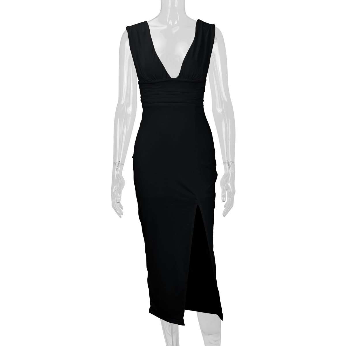 Elegant Deep V-Neck Slit Midi Dress image 3