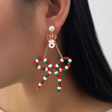 Festive Beaded Bow and Ribbon Earrings - Free Size, Red 1 image