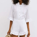 Button-Front Top and Ruffled Shorts Set image 2