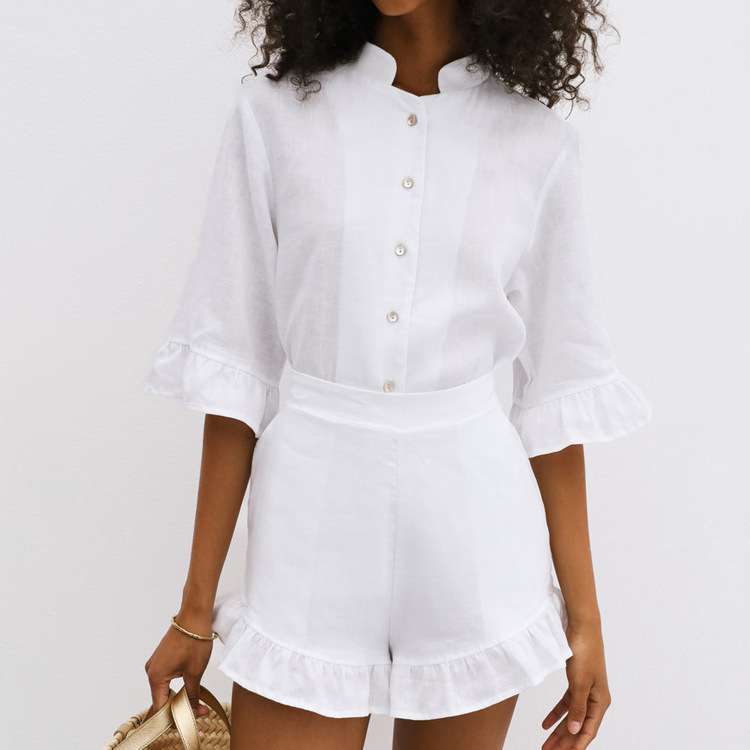 Button-Front Top and Ruffled Shorts Set image 2