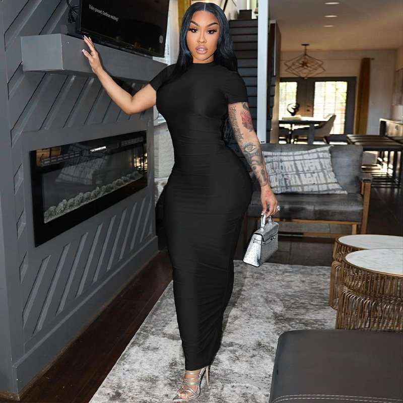 Sleek Short-Sleeve Bodycon Maxi Dress image 1