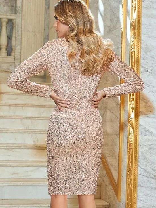 Gold Sequin Wrap Midi Dress image 1
