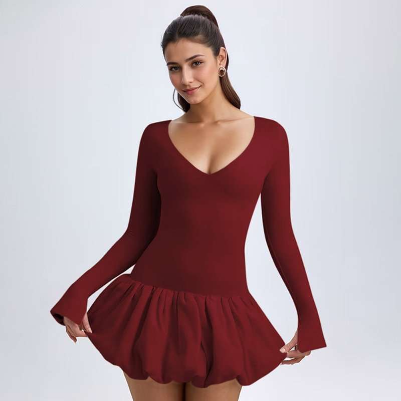 Drop-Waist Bubble Hem Mini Dress - L, Red image