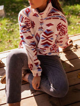 Cozy Geometric Pattern Fleece Pullover - M, Red image