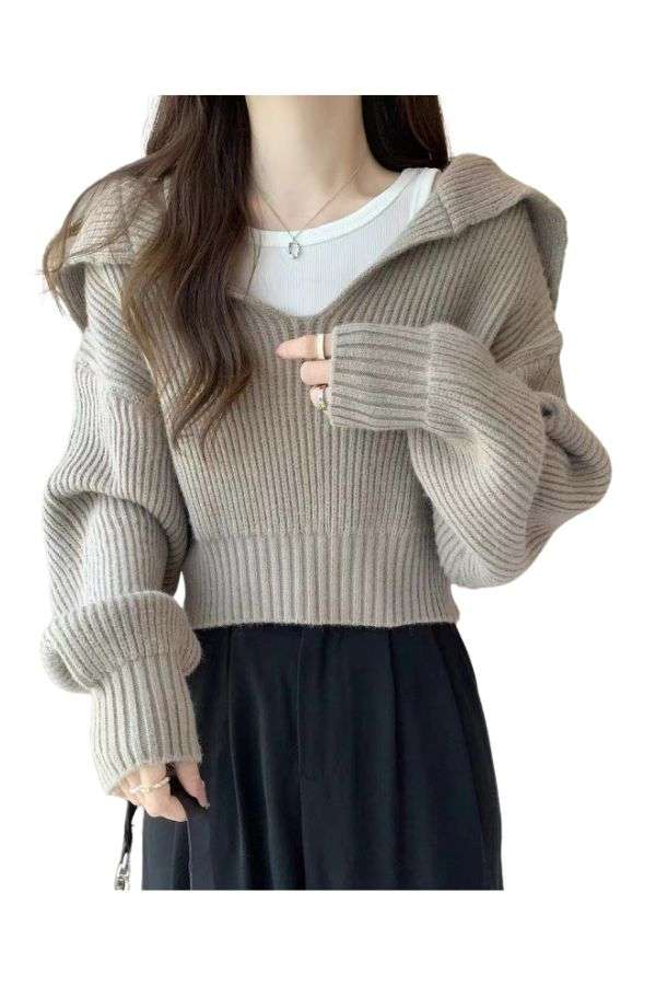 Cropped Knit Pullover Sweater image 5
