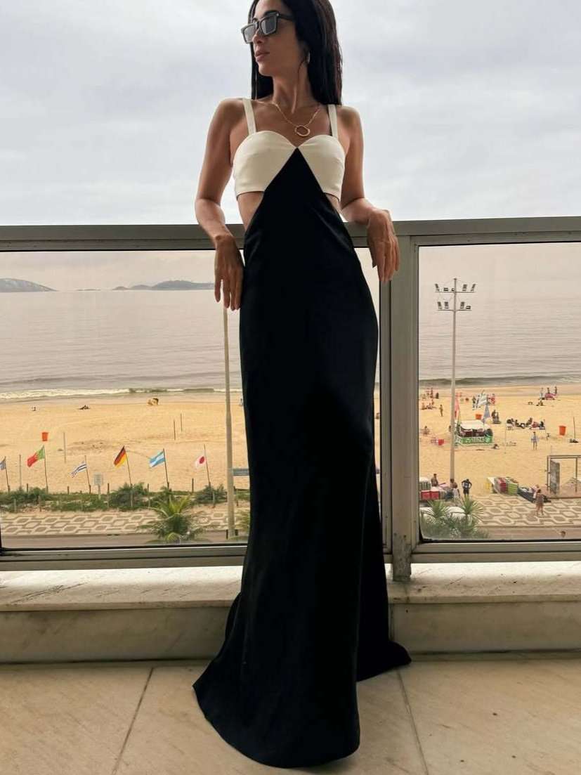 Chic Black & White Cutout Maxi Dress image 1