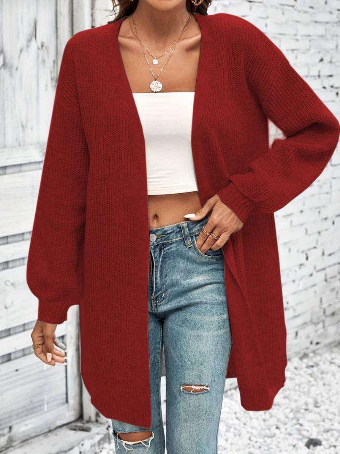 Open Front Knit Cardigan - M, Red image