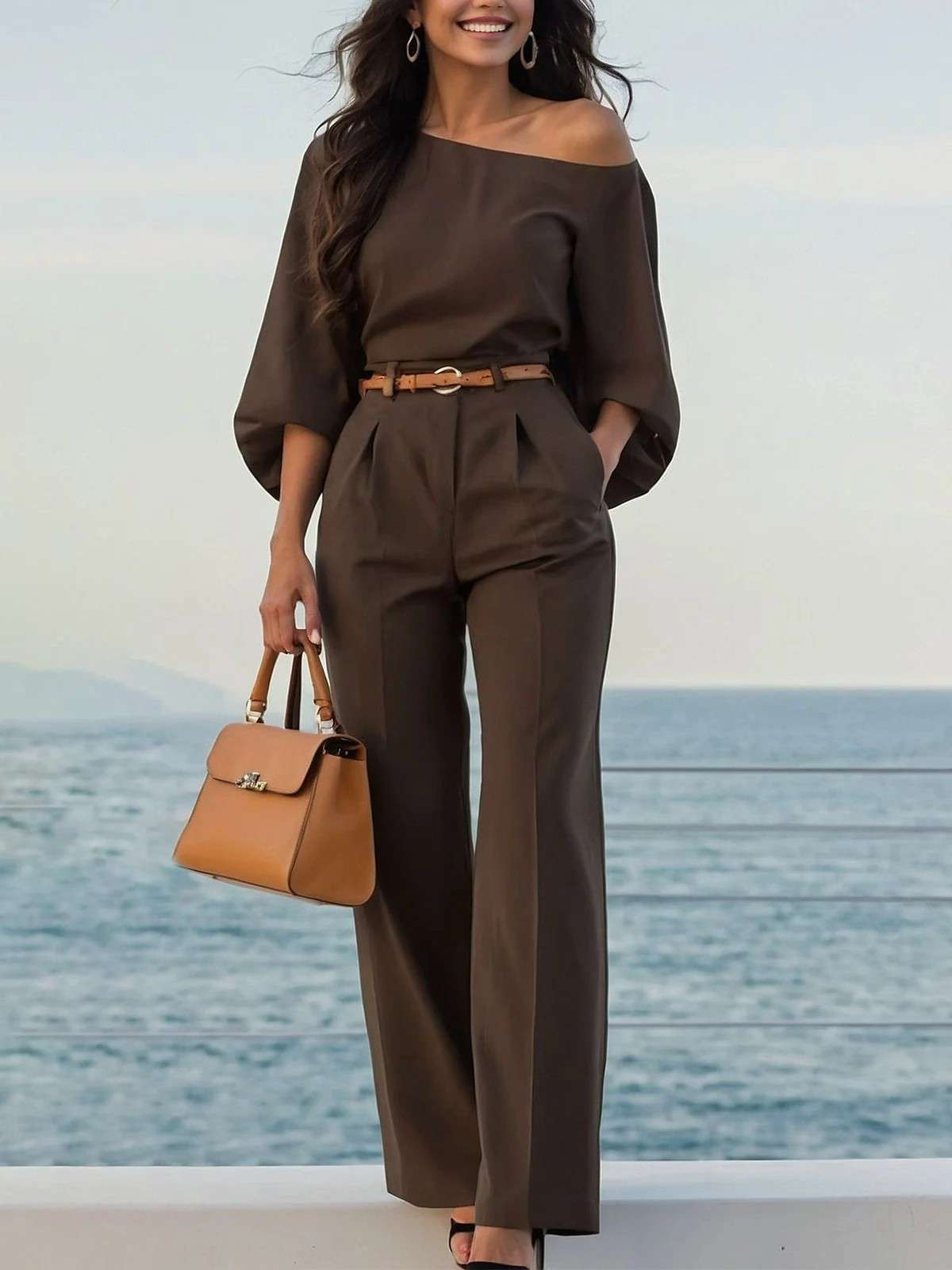 Off-the-Shoulder Brown Set image 1