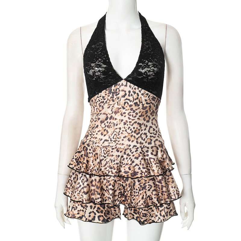 Leopard Print Lace Halter Dress image 3