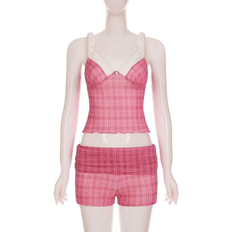 Pink Plaid Sleeveless Pajama Set image 6