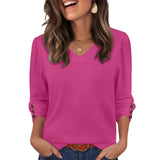 V-Neck Blouse with Button-Accented Sleeves - L, Rose image