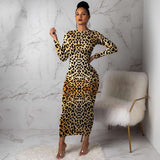 Leopard Print Crew Neck Maxi Dress - XL, Multi Yellow image