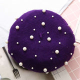 Embellishment Beaded Studs Crochet Cashmere Beret Cap image 2